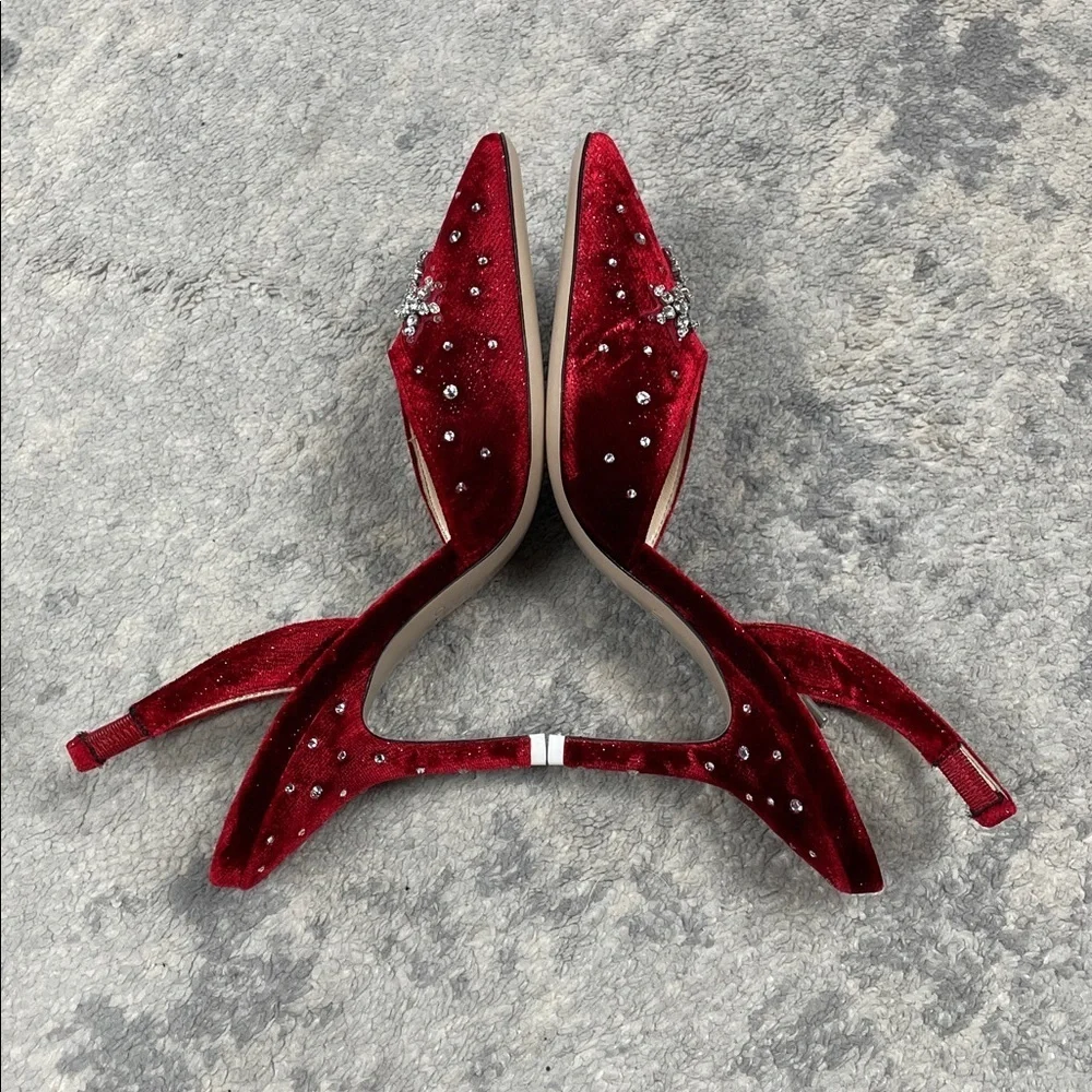 NIB Attico Red Velvet Mara Slingback Pumps Crystal Star Snowflake Sz 36